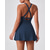 cheap Women's Tennis Dress-Women's Solid Colored Tennis Dress with Built in Shorts and Bra Sports Dress Sleeveless Ruched Breathable Tennis Pickleball Round Dress Khaki Black Dark Navy Tennis Clothing