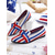 abordables Chaussures pour femmes-États-Unis 250e Anniversaire Chaussures Plates en Tricot Patriotiques pour Femme – Chaussures Plates à Bout Pointu avec Détail Nœud pour la Journée d'Indépendance Pique-niques d'Été et Port Quotidien