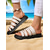 billiga Semester Sandaler-Bruna sandaler med flera remmar för kvinnor – avslappnade plattskor i konstläder för strand-, resort- och semesterkläder