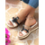 billige Ferietøfler-Røde og beige kile-sandaler til dame – komfortable slip-on-sko med åpen tå og dekorative stropper for sommerutflukter, strand og fritidsklær