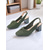 baratos sapatos slingback-Sapatos femininos verdes tipo slingback com detalhe de laço – saltos baixos e respiráveis em malha flyknit para uso diário na primavera, no escritório e em looks casuais chiques