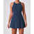 cheap Women's Tennis Dress-Women's Solid Colored Tennis Dress with Built in Shorts and Bra Sports Dress Sleeveless Ruched Breathable Tennis Pickleball Round Dress Khaki Black Dark Navy Tennis Clothing