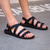 preiswerte Lässige Sandalen-Schwarze, minimalistische Sandalen aus Kunstleder für Herren – stilvolles Kreuzriemen-Design mit Schnallenverschluss für lässige Sommerkleidung