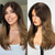 cheap Synthetic Trendy Wigs-Natural Long Wigs for Women with Fringe Synthetic Heat Resistant Hair Ombre Brown Wig for Daily Party Cosplay Use