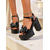 abordables Sandales de Robe-Sandales à talons épais et plateformes noires vernies pour femmes - Chaussures à bride à la cheville et bout ouvert avec nœud décoratif pour adultes, rendez-vous quotidien &amp;sortie décontractée
