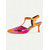 cheap 1950s-Women&#039;s Orange and Fuchsia Metallic T-Strap Heels – Colorblock Pointed Toe Retro Kitten Pumps for Dance Party, Nightclub, and 1950s Vintage Events