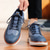 billige Uformelle joggesko-herresneakers blå strikkede snøresko med stilig design og polstret såle for turgåing, løping og hverdagsbruk