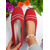 ieftine Pantofi Joși de Damă-Balerini roșii respirabili din flyknit cu design în dungi pentru femei – pantofi casual ușori pentru purtare zilnică, călătorii sau plimbări în grădină