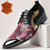 baratos Sapatos Sociais Elementares-Sapatos Oxford em Couro Vermelho e Roxo Masculinos com Padrão Floral e Design de Cadarço com Ponta Dourada–Elegantes Fashion-forward Ideais para Ocasiões Formais e Festas