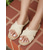 baratos Sandálias de Férias-sandálias femininas de crochê estilo boho - sapatos baixos bege com bico aberto e acabamento em pompom para adultos, para encontros diários &amp;passeios casuais de verão