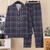 cheap Men&#039;s Pajamas-Men&#039;s Sleepwear Pajama Set Pajama Top and Pant 1 set Plaid Fashion Stylish Classic Home Daily Bed Polyester Comfort Soft Lapel Long Sleeve Cardigan Pant Elastic Waist Spring Fall Blue Dark Gray