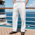 preiswerte Urlaub-Herren Leinenhosen Hose Sommerhose Strandhose Tasche Gerader Schnitt Gestreift Komfort Atmungsaktiv Urlaub Täglich Ferien Hawaiianisch Boho Schwarz Weiß