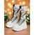 baratos Botas da moda-Botas de combate femininas plataforma brancas, botas de cano alto com cadarço e painel de malha com tiras de fivela, estilo streetwear ousado para looks de vida noturna e festas