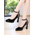 economico Block Heels-Scarpe col tacco in vernice rossa da donna, décolleté con cinturino alla caviglia e glitter sul retro, per eleganti appuntamenti quotidiani e uscite romantiche informali
