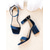 cheap Cocktail-Women&#039;s Blue Velvet Block Heel Sandals - Elegant Ankle Strap Party Shoes with Crystal Buckle for Cocktail Events and Evening Occasions