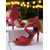 cheap Nightlife Party-Women&#039;s Red Strappy Stiletto Heels with Peep Toe and Double Buckle - Bold Suede Party Sandals for Nightlife, Clubbing and Evening Events