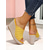 cheap Wedge Sandals-Women's Yellow Crochet Wedge Slide Sandals – Summer Open-Toe Espadrille Platform Shoes for Beach Vacations, Casual Outings, and Resort Wear