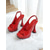 cheap Nightlife Party-Women&#039;s Red Patent Platform Slingback Heels with Flared Block Design, Glossy Peep-Toe Style for Nightlife Party, Clubbing, Holiday Events or Bold Date Night Looks