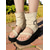 cheap Vacation Sandals-Women&#039;s Beige Ankle Wrap Gladiator Sandals with Buckle Strap and Black Platform Sole – Casual Travel Shoes for Summer, Camping, and Outdoor Adventures