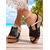 cheap Vacation Sandals-Women&#039;s Black and White Cork Wedge Sandals with Rhinestone Accents  Casual Summer Slip-On Shoes for Beach Trips and Vacation Outfits