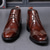 abordables Bottes habillées-Bottines richelieu à bout golf en similicuir bordeaux brillant pour homme – Chaussures habillées à lacets pour mariages et affaires