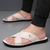 cheap Vacation Sandals-Men's Tan Faux Leather Cross-Strap Sandals Comfortable Slip-On Design with Durable Rubber Sole Ideal for Casual Summer Beach and Outdoor Activities