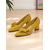 cheap Block Heels-Women&#039;s Green Knit Bow Block Heels – Breathable Flyknit Fabric, Lightweight &amp; Comfortable Mid Heels for Commuting, Office and Daily Wear