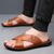 cheap Vacation Sandals-Men's Tan Faux Leather Cross-Strap Sandals Comfortable Slip-On Design with Durable Rubber Sole Ideal for Casual Summer Beach and Outdoor Activities