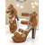 cheap Platform Sandals-Women's Brown Suede Platform High Heel Sandals with Glitter Block Heels and Strappy Buckle Design for Nightlife and Club Parties