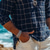cheap Vacation-Men&#039;s Shirt Linen Shirt Popover Shirt Casual Shirt Plaid Vacation Hawaiian Dark Blue Long Sleeve Band Collar Spring Fall Clothing Apparel Buttons