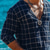 cheap Vacation-Men&#039;s Shirt Linen Shirt Popover Shirt Casual Shirt Plaid Vacation Hawaiian Dark Blue Long Sleeve Band Collar Spring Fall Clothing Apparel Buttons