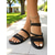cheap Vacation Sandals-Women&#039;s Casual Brown Flat Sandals – Crisscross Strappy Slip-On Shoes with Ankle Chain for Summer, Beach, and Outdoor Activities