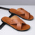cheap Vacation Sandals-Men's Tan Faux Leather Cross-Strap Sandals Comfortable Slip-On Design with Durable Rubber Sole Ideal for Casual Summer Beach and Outdoor Activities