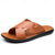 cheap Vacation Sandals-Men's Tan Faux Leather Cross-Strap Sandals Comfortable Slip-On Design with Durable Rubber Sole Ideal for Casual Summer Beach and Outdoor Activities