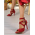 cheap Nightlife Party-Women&#039;s Red Strappy Stiletto Heels with Peep Toe and Double Buckle - Bold Suede Party Sandals for Nightlife, Clubbing and Evening Events