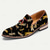 abordables Zapatos Declaración-Mocasines negros de jacquard para hombre con diseño sin cordones y bordado de libélula, ideales para reuniones nocturnas, bodas y ocasiones semiformales.