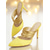 cheap Nightlife Party-Women&#039;s Yellow Stiletto Mules with Gold Coil Straps - Pointed Toe High Heels for Nightlife Parties and Evening Events