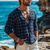 cheap Vacation-Men&#039;s Shirt Linen Shirt Popover Shirt Casual Shirt Plaid Vacation Hawaiian Dark Blue Long Sleeve Band Collar Spring Fall Clothing Apparel Buttons