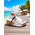 cheap Vacation Sandals-Women&#039;s Black and White Cork Wedge Sandals with Rhinestone Accents  Casual Summer Slip-On Shoes for Beach Trips and Vacation Outfits