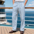 preiswerte Urlaub-Herren Leinenhosen Hose Sommerhose Strandhose Tasche Gerader Schnitt Gestreift Komfort Atmungsaktiv Urlaub Täglich Ferien Hawaiianisch Boho Schwarz Weiß