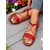 cheap Casual Sandals-Women&#039;s Red Flat Sandals – Comfortable Summer Shoes with Metal Accents for Beach, Park and Garden Parties