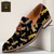 abordables Zapatos Declaración-Mocasines negros de jacquard para hombre con diseño sin cordones y bordado de libélula, ideales para reuniones nocturnas, bodas y ocasiones semiformales.