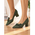 cheap Block Heels-Women&#039;s Green Knit Bow Block Heels – Breathable Flyknit Fabric, Lightweight &amp; Comfortable Mid Heels for Commuting, Office and Daily Wear