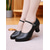 cheap Latin Shoes-Women&#039;s Black Low Heel Character Dance Shoes with Ankle Strap - Professional Stage Performance Footwear for Latin, Jazz and Ballroom Practice