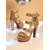 cheap Platform Sandals-Women's Brown Suede Platform High Heel Sandals with Glitter Block Heels and Strappy Buckle Design for Nightlife and Club Parties