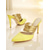 cheap Nightlife Party-Women&#039;s Yellow Stiletto Mules with Gold Coil Straps - Pointed Toe High Heels for Nightlife Parties and Evening Events