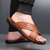 cheap Vacation Sandals-Men's Tan Faux Leather Cross-Strap Sandals Comfortable Slip-On Design with Durable Rubber Sole Ideal for Casual Summer Beach and Outdoor Activities
