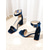 cheap Cocktail-Women&#039;s Blue Velvet Block Heel Sandals - Elegant Ankle Strap Party Shoes with Crystal Buckle for Cocktail Events and Evening Occasions
