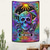 preiswerte Halloween-Wandteppiche-Schwarzlicht Wandteppich Skelett Tarotkarte Leuchtend im Dunkeln Glow Party UV reaktiv Trippy Nebelig hängender Wandteppich Wandkunst Wandmalerei für Wohnzimmer Schlafzimmer