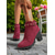 abordables Botines-Botines de ante sintético burdeos para mujer: botines de moda con tacón grueso y tira con tachuelas para looks de otoño, fiestas y compras.